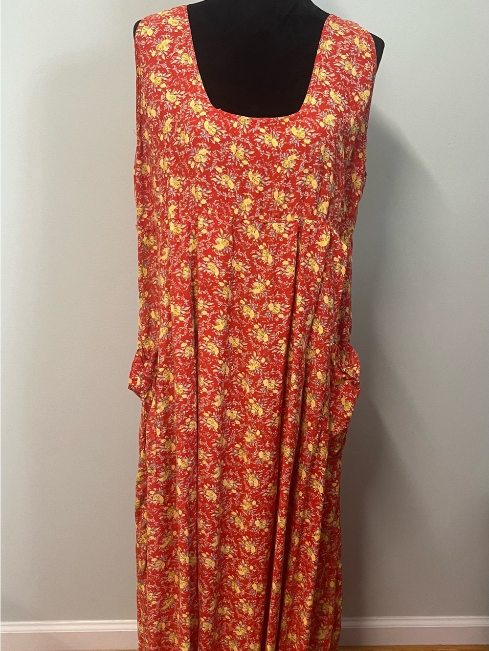 April Cornell Red and Yellow Floral Sleeveless Maxi Dress